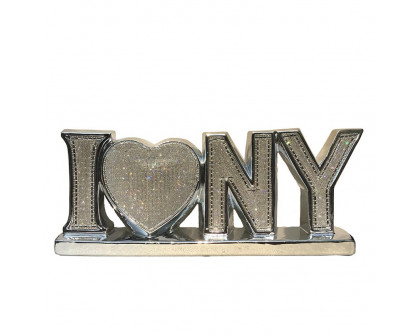 Furnings - Ambrose "I Love New York" Ceramic Chrome Plated Table Top in Diamond Incrustation (20-in x 4-in x 8-in)