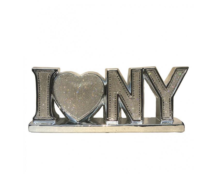 Furnings Ambrose "I Love New York" Ceramic Chrome Plated Table Top in Diamond Incrustation (20-in x 4-in x 8-in)