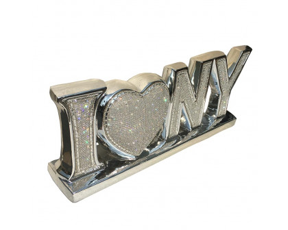 Furnings Ambrose "I Love New York" Ceramic Chrome Plated Table Top in Diamond Incrustation (20-in x 4-in x 8-in)