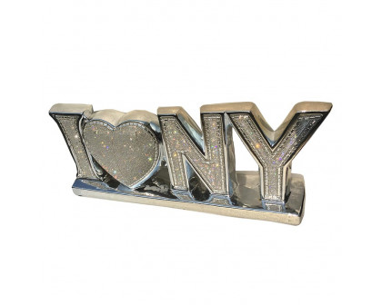 Furnings Ambrose "I Love New York" Ceramic Chrome Plated Table Top in Diamond Incrustation (20-in x 4-in x 8-in)