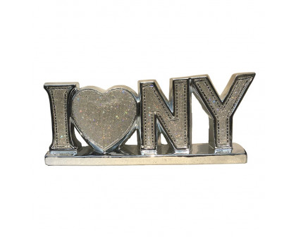 Furnings Ambrose "I Love New York" Ceramic Chrome Plated Table Top in Diamond Incrustation (20-in x 4-in x 8-in)