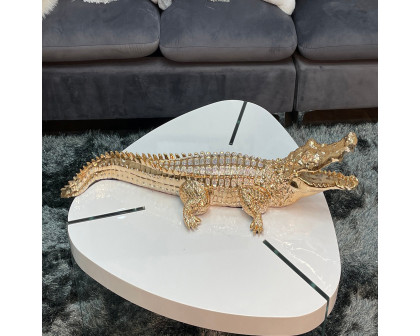 Furnings Ambrose Diamond Encrusted Gold Plated Crocodile - 34"L X 10.5"W X 9"H