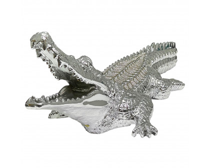 Furnings Ambrose Diamond Encrusted Chrome Plated Crocodile - 34"L X 10.5"W X 9"H