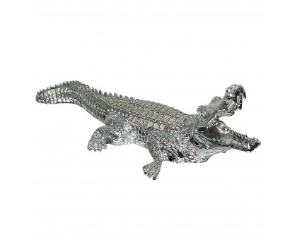 Furnings Ambrose Diamond Encrusted Chrome Plated Crocodile - 34"L X 10.5"W X 9"H