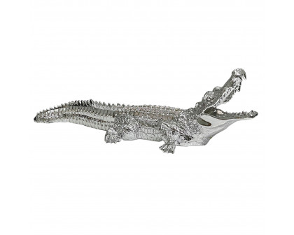 Furnings Ambrose Diamond Encrusted Chrome Plated Crocodile - 34"L X 10.5"W X 9"H