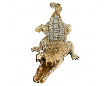 Furnings Ambrose Diamond Encrusted Gold Plated Crocodile - 25"L X 9"W X 7.5"H