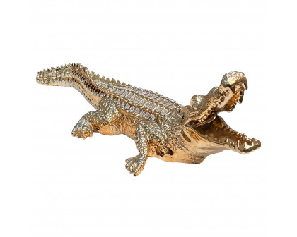 Furnings Ambrose Diamond Encrusted Gold Plated Crocodile - 25"L X 9"W X 7.5"H