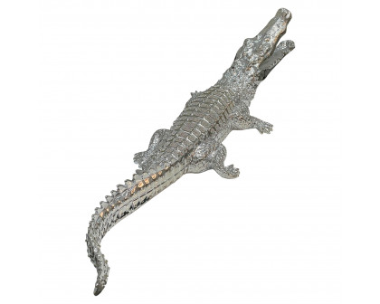 Furnings Ambrose Diamond Encrusted Chrome Plated Crocodile - 25"L X 9"W X 7.5"H