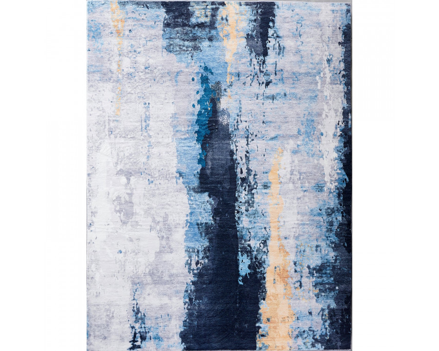 Furnings Zara Abstract Design Machine Washable Gray Blue Yellow Area Rug - 3'L x 2'W x 1"H