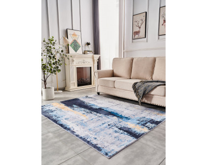 Furnings Zara Abstract Design Machine Washable Gray Blue Yellow Area Rug - 3'L x 2'W x 1"H