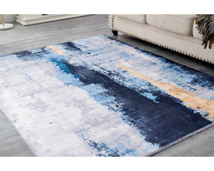 Furnings Zara Abstract Design Machine Washable Gray Blue Yellow Area Rug - 3'L x 2'W x 1"H