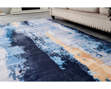 Furnings Zara Abstract Design Machine Washable Gray Blue Yellow Area Rug - 3'L x 2'W x 1"H