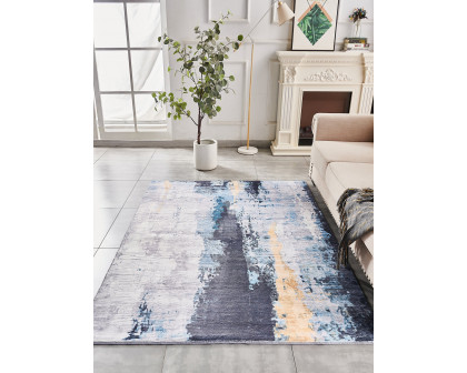 Furnings Zara Abstract Design Machine Washable Gray Blue Yellow Area Rug - 3'L x 2'W x 1"H