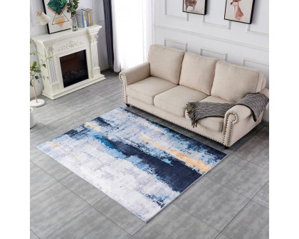 Furnings Zara Abstract Design Machine Washable Gray Blue Yellow Area Rug - 3'L x 2'W x 1"H