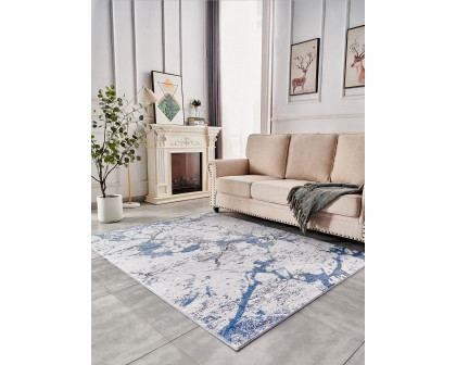 Furnings - Zara Abstract Design Machine Washable Silver Blue Area Rug