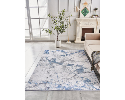 Furnings Zara Abstract Design Machine Washable Silver Blue Area Rug - 3'L x 2'W x 1"H