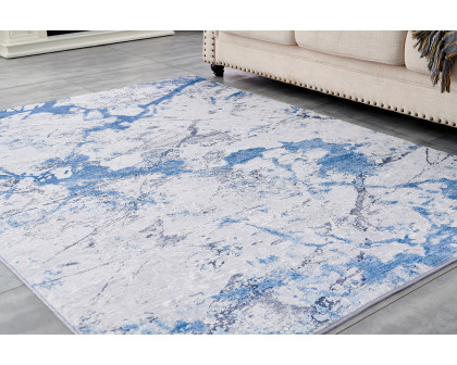 Furnings Zara Abstract Design Machine Washable Silver Blue Area Rug - 7'L x 5'W x 1"H