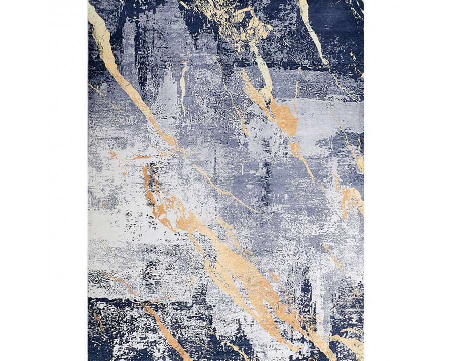 Furnings Zara Abstract Design Machine Washable Blue Gray Yellow Area Rug - 3'L x 2'W x 1"H