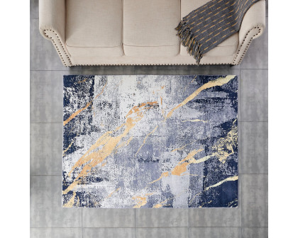 Furnings Zara Abstract Design Machine Washable Blue Gray Yellow Area Rug - 3'L x 2'W x 1"H