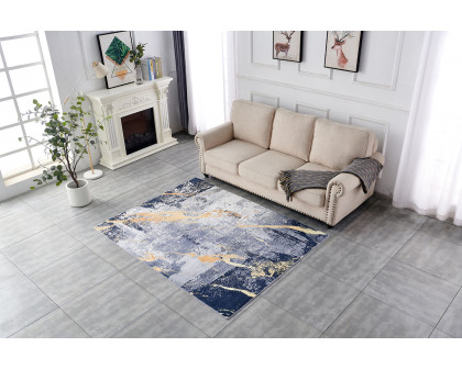 Furnings Zara Abstract Design Machine Washable Blue Gray Yellow Area Rug - 3'L x 2'W x 1"H