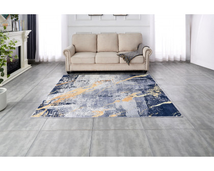 Furnings Zara Abstract Design Machine Washable Blue Gray Yellow Area Rug - 3'L x 2'W x 1"H