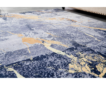 Furnings Zara Abstract Design Machine Washable Blue Gray Yellow Area Rug - 10.5'L x 7.5'W x 1"H