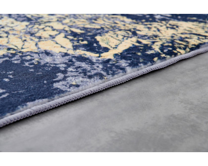 Furnings Zara Abstract Design Machine Washable Blue Gray Yellow Area Rug - 10.5'L x 7.5'W x 1"H