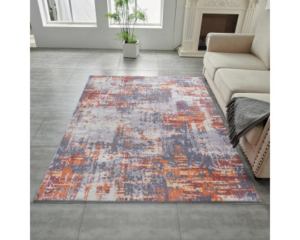 Furnings Zara Abstract Design Machine Washable Gray, Brown and Orange Area Rug - 3'L x 2'W x 1"H