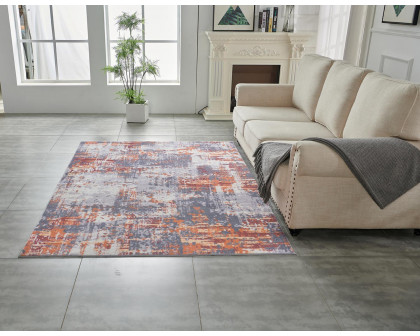 Furnings Zara Abstract Design Machine Washable Gray, Brown and Orange Area Rug - 3'L x 2'W x 1"H