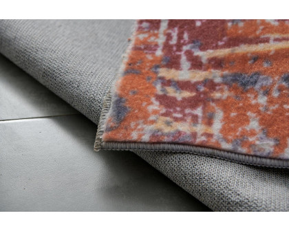 Furnings Zara Abstract Design Machine Washable Gray, Brown and Orange Area Rug - 3'L x 2'W x 1"H