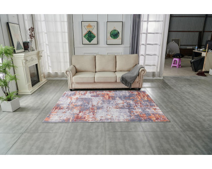 Furnings Zara Abstract Design Machine Washable Gray, Brown and Orange Area Rug - 3'L x 2'W x 1"H