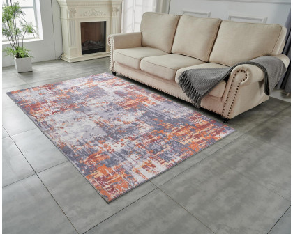 Furnings Zara Abstract Design Machine Washable Gray, Brown and Orange Area Rug - 10.5'L x 7.5'W x 1"H