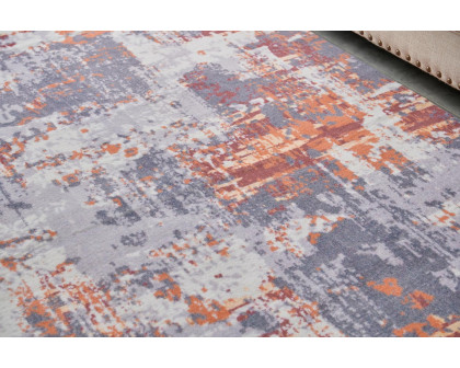 Furnings Zara Abstract Design Machine Washable Gray, Brown and Orange Area Rug - 10.5'L x 7.5'W x 1"H