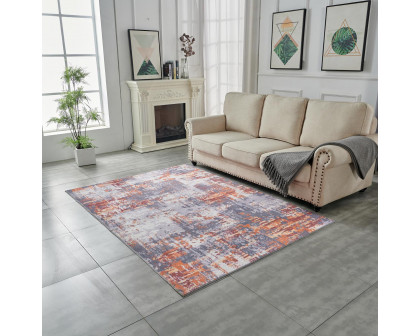 Furnings Zara Abstract Design Machine Washable Gray, Brown and Orange Area Rug - 10.5'L x 7.5'W x 1"H