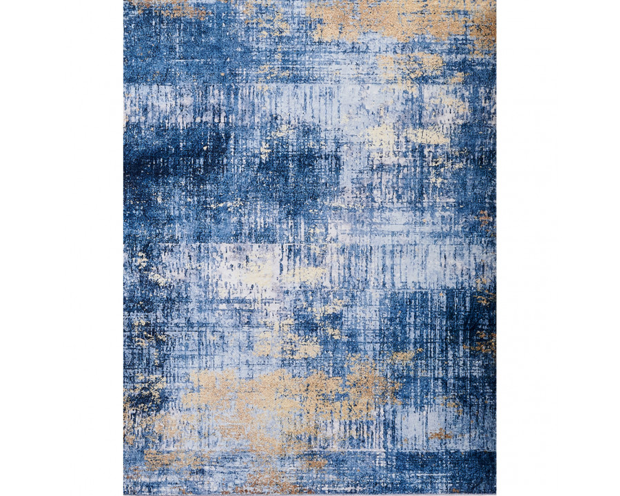 Furnings Zara Abstract Design Machine Washable Blue and Gold Area Rug - 3'L x 2'W x 1"H