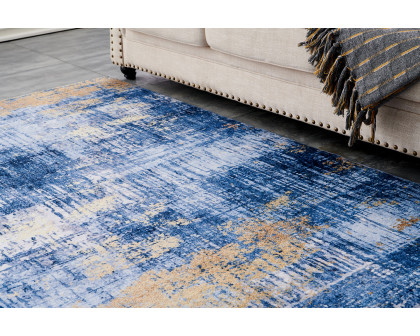 Furnings Zara Abstract Design Machine Washable Blue and Gold Area Rug - 3'L x 2'W x 1"H