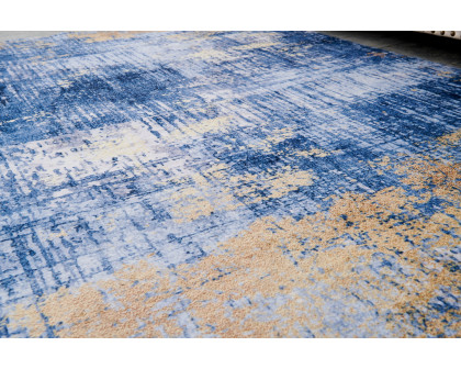 Furnings Zara Abstract Design Machine Washable Blue and Gold Area Rug - 3'L x 2'W x 1"H