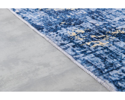 Furnings Zara Abstract Design Machine Washable Blue and Gold Area Rug - 3'L x 2'W x 1"H