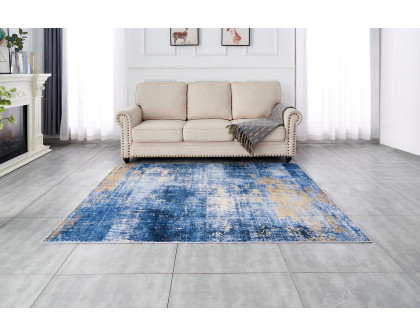 Furnings Zara Abstract Design Machine Washable Blue and Gold Area Rug - 3'L x 2'W x 1"H