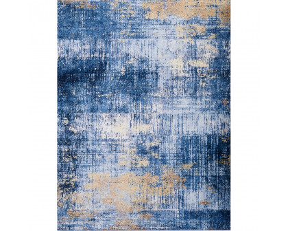 Furnings - Zara Abstract Design Machine Washable Blue and Gold Area Rug