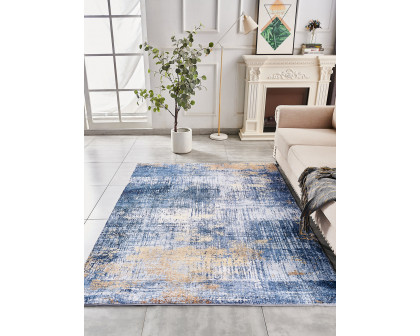 Furnings Zara Abstract Design Machine Washable Blue and Gold Area Rug - 10.5'L x 7.5'W x 1H