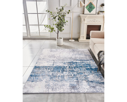 Furnings Zara Abstract Design Machine Washable Gray and Turquoise Area Rug - 3'L x 2'W x 1"H