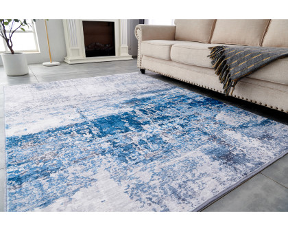 Furnings Zara Abstract Design Machine Washable Gray and Turquoise Area Rug - 3'L x 2'W x 1"H