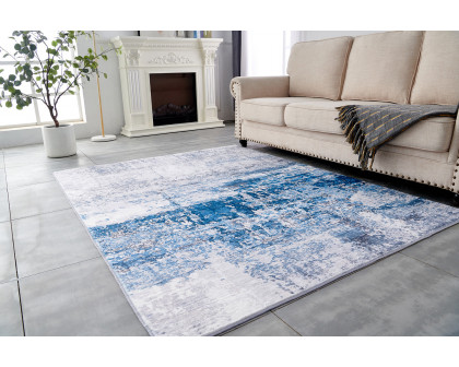 Furnings Zara Abstract Design Machine Washable Gray and Turquoise Area Rug - 3'L x 2'W x 1"H