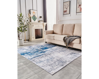 Furnings Zara Abstract Design Machine Washable Gray and Turquoise Area Rug - 3'L x 2'W x 1"H