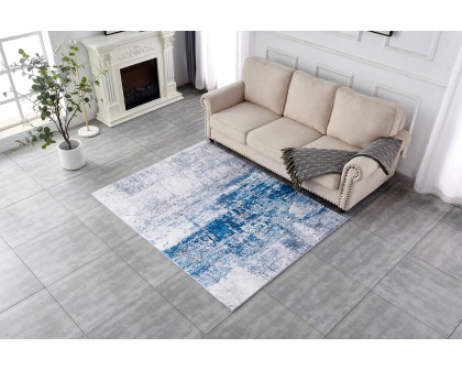 Furnings Zara Abstract Design Machine Washable Gray and Turquoise Area Rug - 3'L x 2'W x 1"H