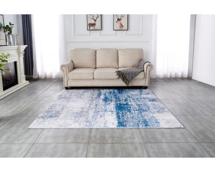 Furnings Zara Abstract Design Machine Washable Gray and Turquoise Area Rug - 3'L x 2'W x 1"H