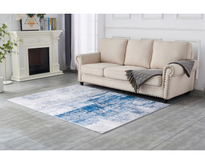 Furnings Zara Abstract Design Machine Washable Gray and Turquoise Area Rug - 3'L x 2'W x 1"H