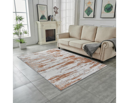 Furnings Zara Abstract Design Machine Washable Gray, Brown and Rust Area Rug - 3'L x 2'W x 1"H