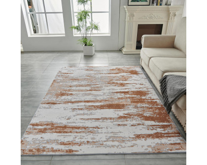 Furnings Zara Abstract Design Machine Washable Gray, Brown and Rust Area Rug - 3'L x 2'W x 1"H